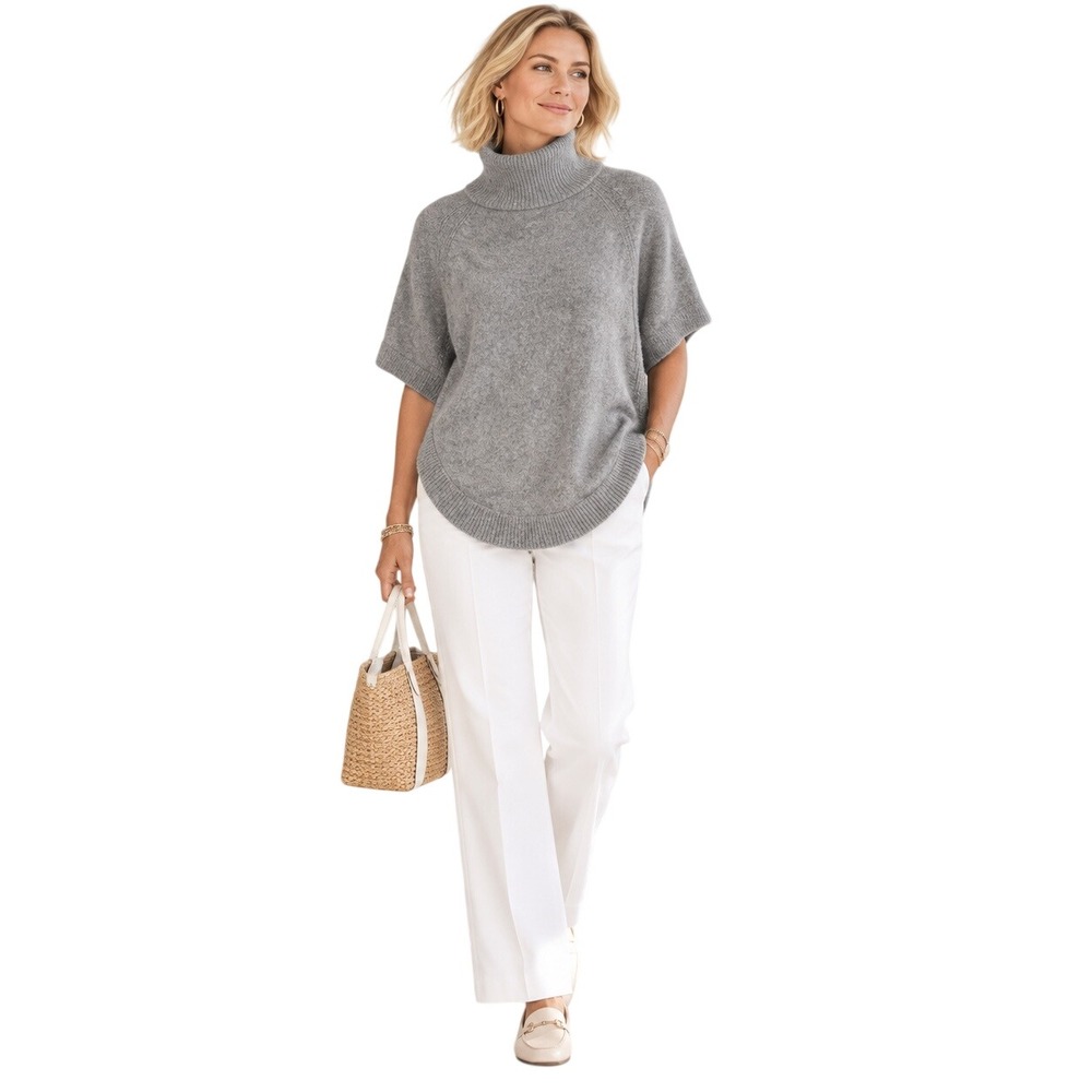 The Cashmere Project 100% Cashmere Turtleneck Poncho Sweater Gray Size L